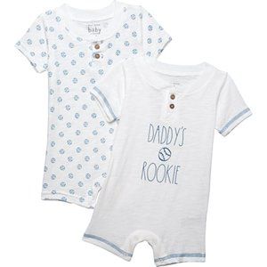 2 Daddy’s Rookie Baseball Baby Rompers Sz 3/6M NIP
